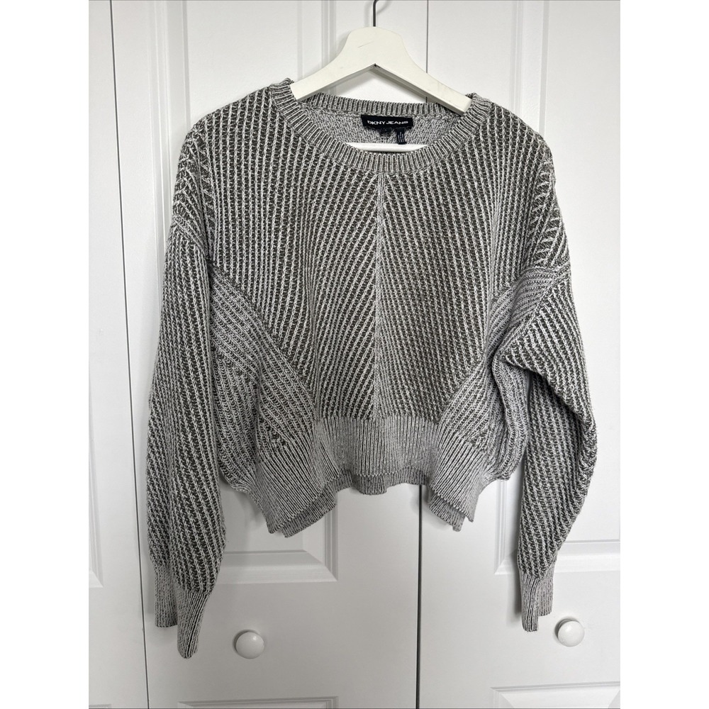 DKNY Jeans Sweater Knit Green White Cropped Size S